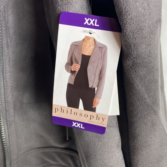 NWT PHILOSOPHY XXL/2XG NICE FAUX SUEDE MOTO GREY ZIPPERED JACKET - Picture 2 of 7